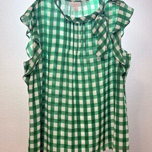 Liz Claiborne Green Checkered Top